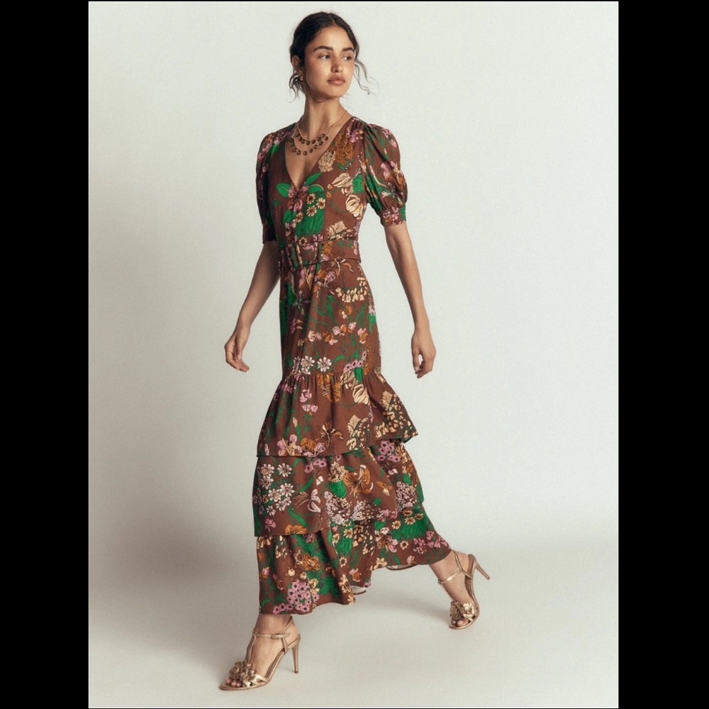 NWT BODEN V Neck Layered Dress in Woodland Whimsical Flora